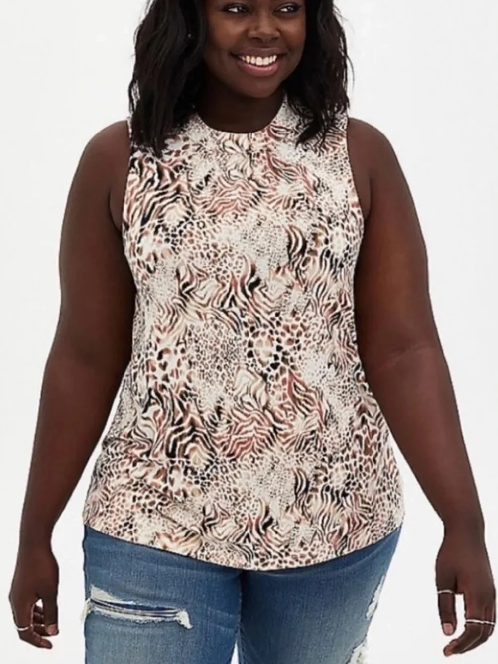 Torrid Top 3X Animal Print Mock Neck Slinky Stretch Tan Cream Plus Size Blouse